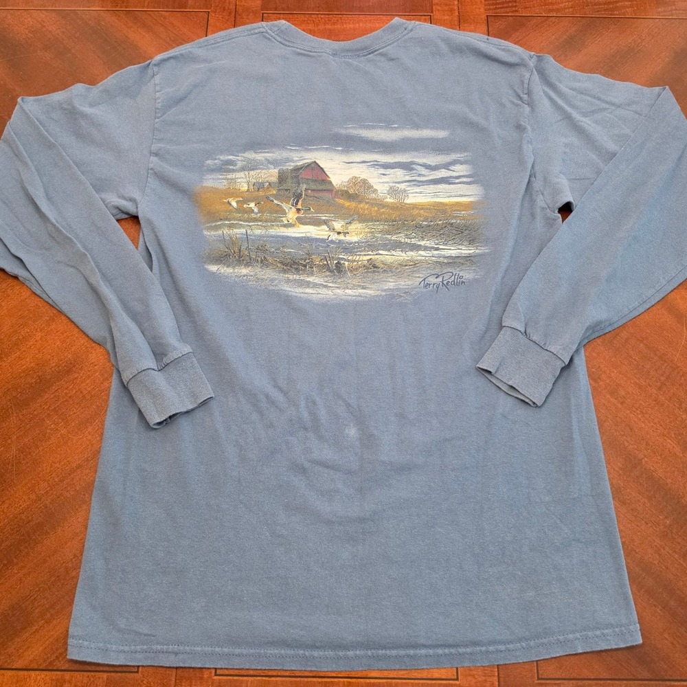 Artisans Shirt Mens L Blue Terry Redlin Mallard Duck Wildlife Nature Longsleeve